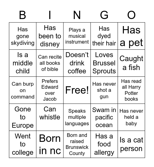 Find Someone Who Bingo Card