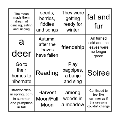 Possum's Harvest Moon Bingo Card