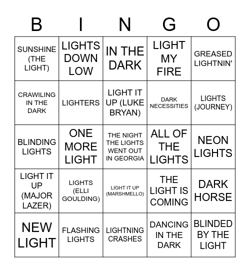 LIGHT AND DARK Bingo Card