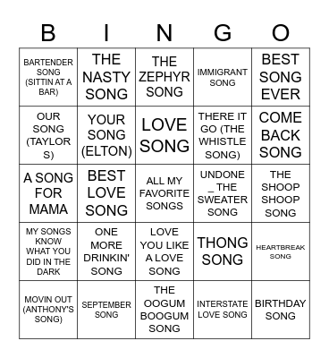 SONG Bingo Card