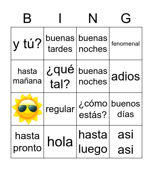 Saludos y Despedidas Bingo Card