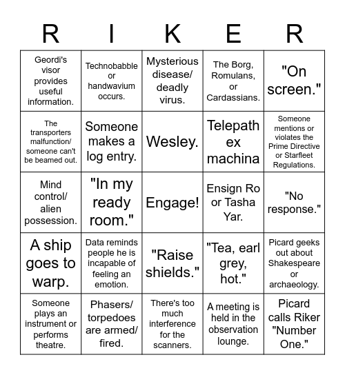 Star Trek: The Next Generation Bingo! Bingo Card