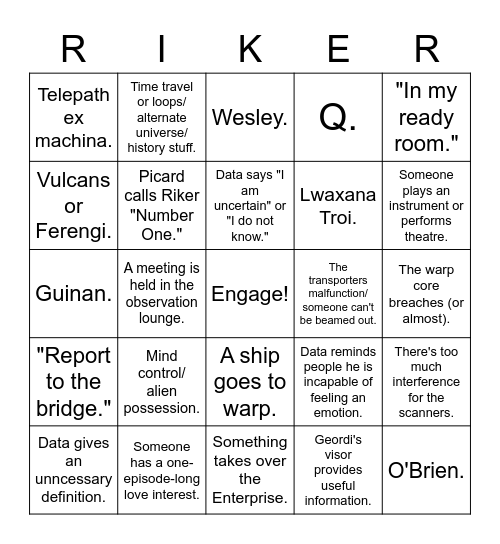 Star Trek: The Next Generation Bingo! Bingo Card