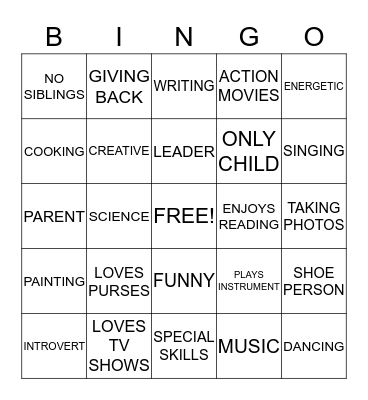 VOLUNTEER BINGO Card