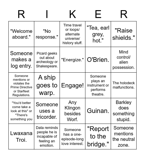 Star Trek: The Next Generation Bingo! Bingo Card