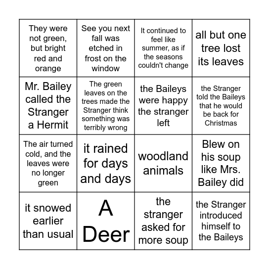 The Stranger Bingo Card