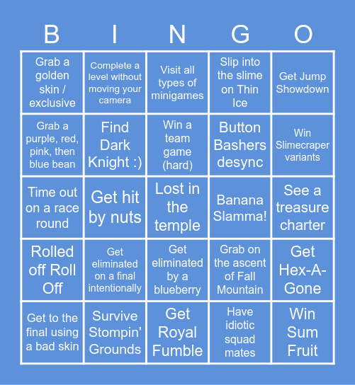 Fall Guys Bingo Card