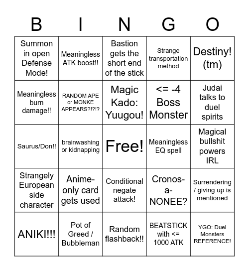 GX Bingo Card