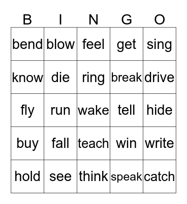 Corban's Bingo Group 1 Verbs Bingo Card