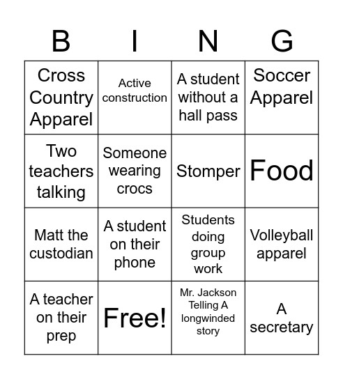 AHS Tour Bingo Card