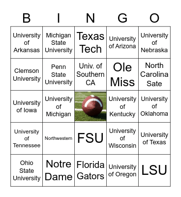 College Football Fight Songs Bingo Card