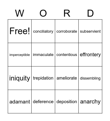 The Crucible Vocabulary Bingo Card