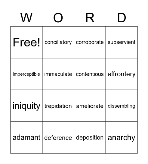 The Crucible Vocabulary Bingo Card