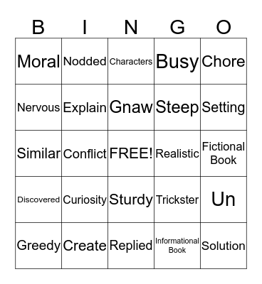 Vocabulary Bingo Card