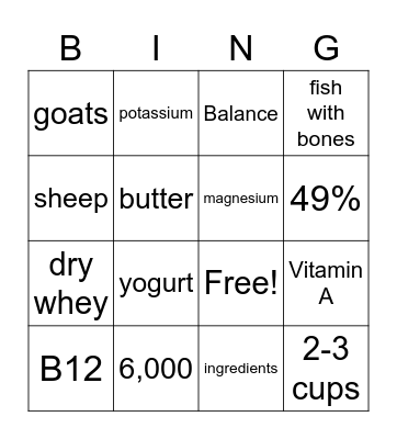 Dairy Review Bingo Card