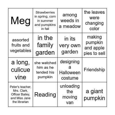 The Very Best Pumpkin Bingo Card