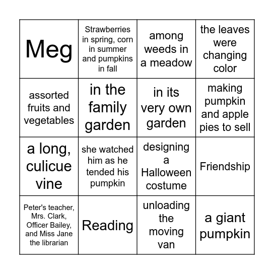 The Very Best Pumpkin Bingo Card