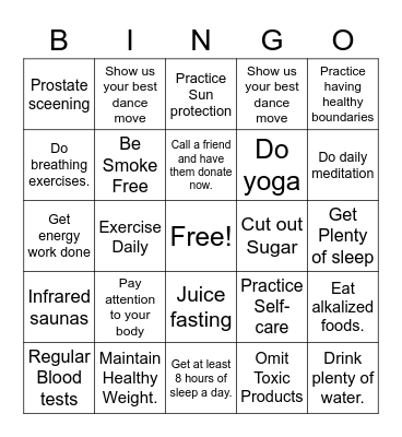 Cancer Prevention Bingo Card