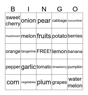 Fruit&Vegetable Bingo Card