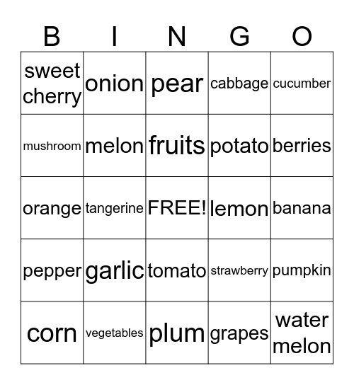 Fruit&Vegetable Bingo Card