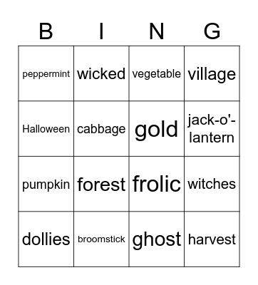 A Tale for Halloween Bingo Card