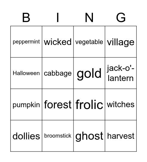 A Tale for Halloween Bingo Card