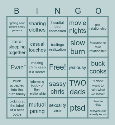 Buddie Fic Bingo Card