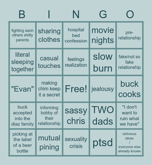 Buddie Fic Bingo Card