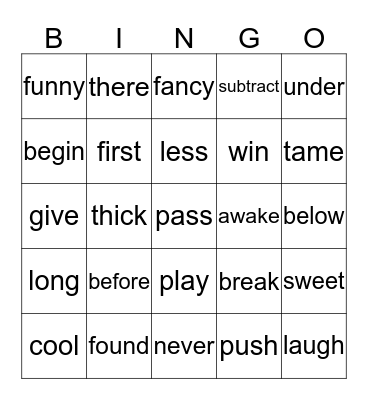 Opposites Attract Bingo! Bingo Card