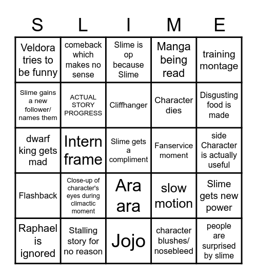 Slime Watching Bingo Card