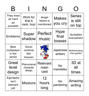 why sa2 is awesome bingo Card