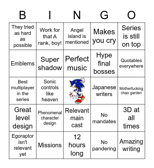why sa2 is awesome bingo Card