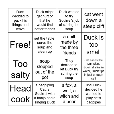 Pumpkin Soup Bingo Card