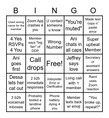 DDP Outreach Bingo Card