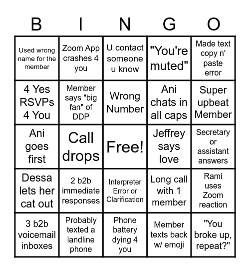DDP Outreach Bingo Card