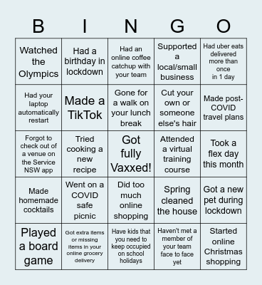 P&P Lockdown Bingo Card