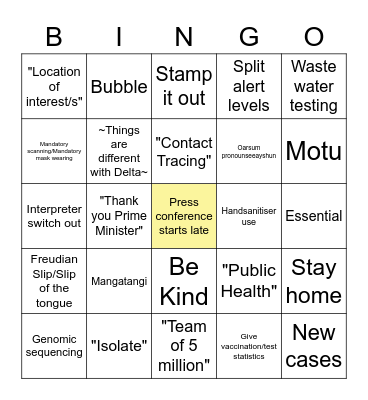 20/09/2021 COVID Bingo 4pm Bingo Card