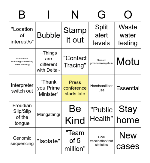 20/09/2021 COVID Bingo 4pm Bingo Card