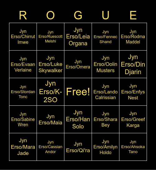 Jyn Erso Ship Bingo Card