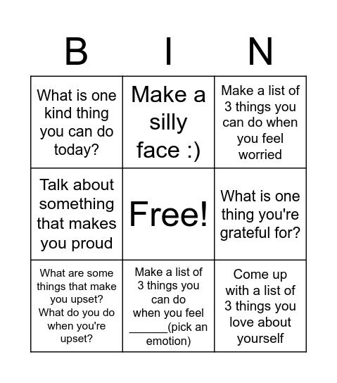 Social Emotional Bingo! Bingo Card