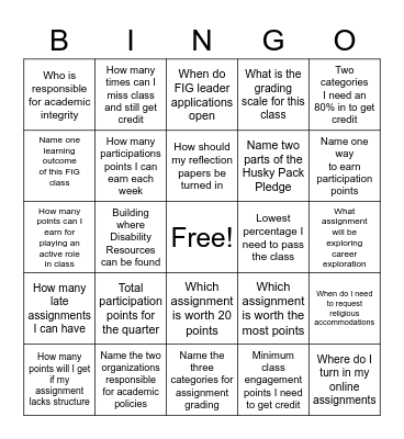 Syllabus BINGO Card