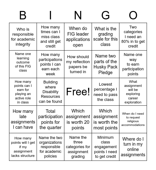 Syllabus BINGO Card