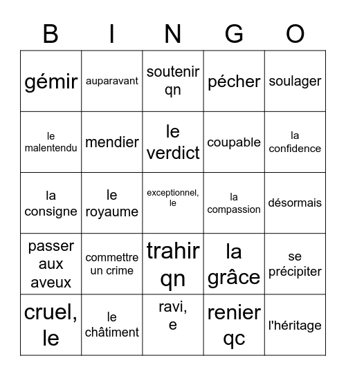 les Justes Bingo Card