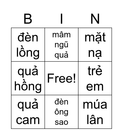 Tết TRung Thu - từ Bingo Card
