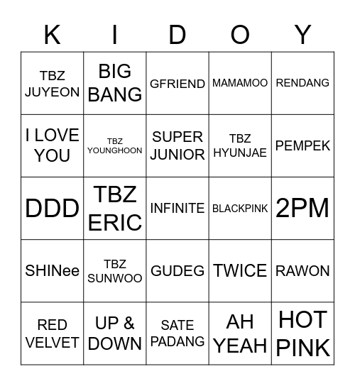 BINGO with HONEYxDG Bingo Card