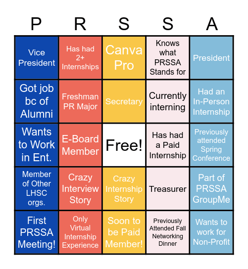 PRSSA Networking Bingo Card