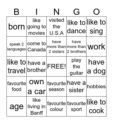 Ask a question bingo Card