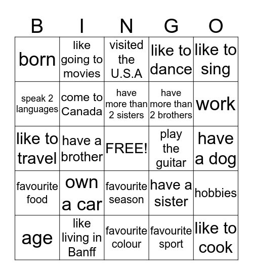 Ask a question bingo Card