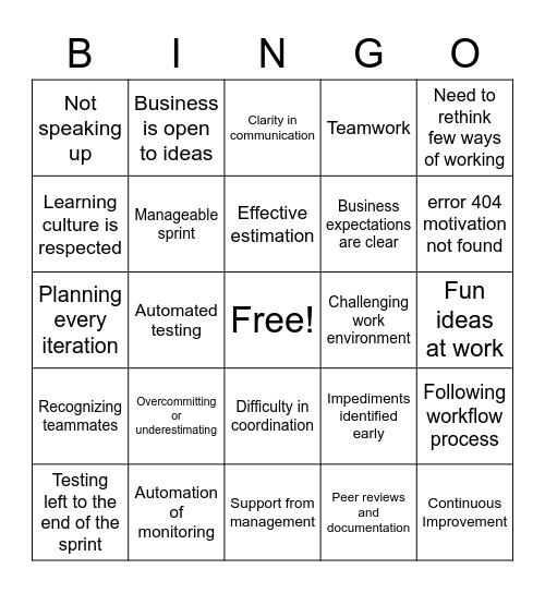 Retrospective Bingo Card