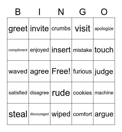 Vocabulary Review Term 1 Bingo Card